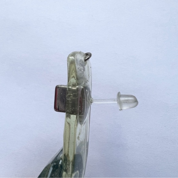 Blue transparent handmade earrings with chain dangle and hypoallergenic stud - Picture 3 of 3